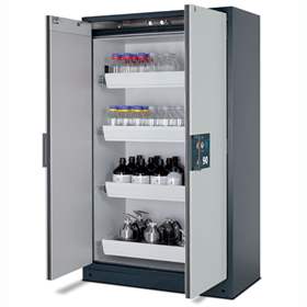 Bezpečnostní skříň na chemikálie 90 min., 4 zásuvky, š. 1200 mm, dveře šedé