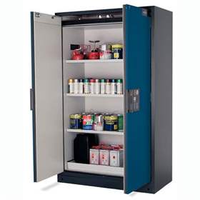 Sicherheitsschrank -90 Minuten, BxTxH: 1200x615x1955 mm, 3 Fachböden, 1 Bodenwanne, blaue Türen