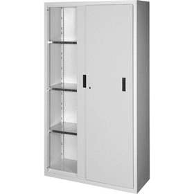 Werkstatt-Schrank, HxBxT: 1950 x 1044 x 405 mm, Schiebetüren, 3 x Fachböden 100 kg, Farbe Lichtgrau RAL7035