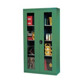 Dulap atelier, HxLxl: 1950 x 1044 x 405 mm, uși cu fereastră, 3 x polițe 100 kg, verde RAL6011