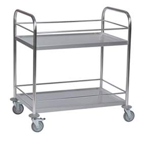Edelstahl Servierwagen 2 Etagen mit Bordleiste , HxBxL: 940x590x910 mm