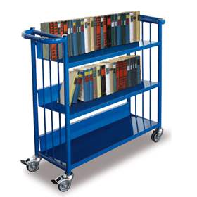 Bücher-Transportwagen VARIOfit, 3 schräge Böden, L x B x H: 900x300x890 mm