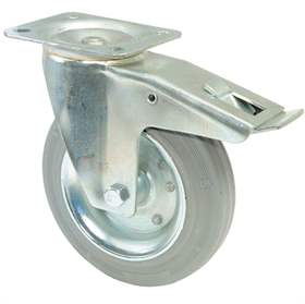 Transport-Lenkrolle mit Feststeller, graue Gummi, Durchm. 100 mm, Traglast 70 kg