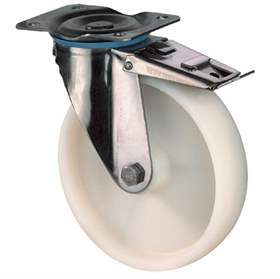 Edelstahl-Transport-Lenkrolle mit Feststeller, Polyamid, Durchm. 100 mm, Traglast 120 kg