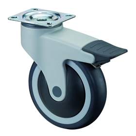 Přístrojové kolo, otočné s brzdou, vidlice s plastu, pr. 100 mm, s plotýnkou nosnost 110 kg