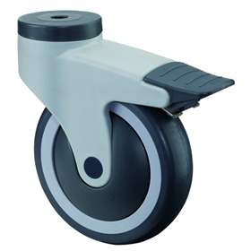 Přístrojové kolo, otočné s brzdou, vidlice s plastu, pr. 100 mm, s hřbetním otvorem, nosnost 110 kg