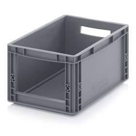 Přepravka plastová Euro s bočním otvorem, šedá barva, 400 x 300 x 320 mm