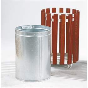 Abfallsammler mit Holzlatten, Rundform, Volumen 45 l, Höhe 590 mm
