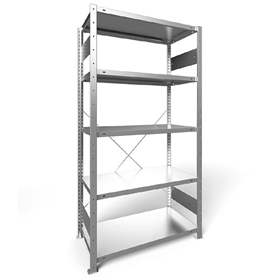 Regál zásuvný CLIP S3, V: 2000 mm, 5 polic 1000 x 500 mm, nosnosť 150 kg, pozinkovaný, základný