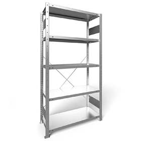 Regál zásuvný CLIP, V: 2000 mm, 5 polic 1000 x 400 mm, nosnosť 330 kg, pozinkovaný, základný