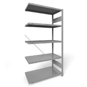 Regál zásuvný CLIP, V: 2000 mm, 5 polic 1000 x 500 mm, nosnosť 330 kg, šedý, pridavný