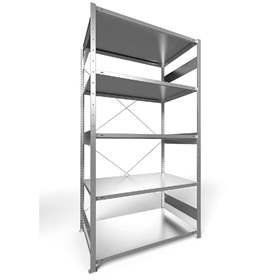 Steckregal CLIP S3, V: 2500 mm, 6 Fachböden 1300 x 800 mm, Traglast 230 kg, verzinkt, Grund-Element