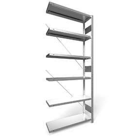 Regál zásuvný CLIP S3, V: 2500 mm, 6 polic 1000 x 300 mm, nosnosť 150 kg, pozinkovaný, pridavný