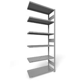 Steckregal CLIP S3 mit Längsriegeln, V: 2500 mm, 6 Fachböden 1000 x 300 mm, Traglast 150 kg, Lichtgrau RAL7035, Anbau-Element