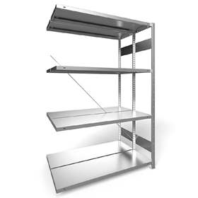 Dvojstranný regál CLIP S3, V: 2000 mm, 2 x 5 polic 1300 x 400 mm, nosnosť 230 kg, pozinkovaný, pridavný