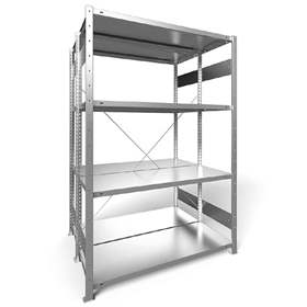 Dvojstranný regál CLIP S3, V: 2000 mm, 2 x 5 polic 1300 x 500 mm, nosnosť 230 kg, pozinkovaný, základný