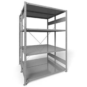 Dvojstranný regál CLIP S3, V: 2000 mm, 2 x 5 polic 1300 x 600 mm, nosnosť 230 kg, šedý, základný