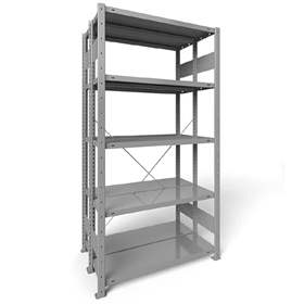 Dvojstranný regál CLIP S3, V: 2000 mm, 2 x 5 polic 1000 x 300 mm, nosnosť 150 kg, šedý, základný