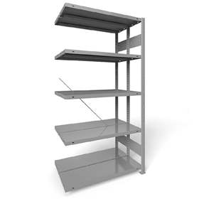 Dvojstranný regál CLIP S3, V: 2000 mm, 2 x 5 polic 1000 x 300 mm, nosnosť 150 kg, šedý, pridavný