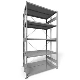 Dvojstranný regál CLIP S3, V: 2500 mm, 2 x 6 polic 1300 x 400 mm, nosnosť 230 kg, šedý, základný