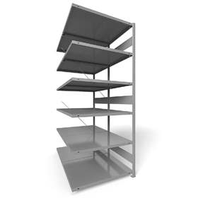 Dvojstranný regál CLIP S3, V: 2500 mm, 2 x 6 polic 1000 x 800 mm, nosnosť 230 kg, šedý, pridavný