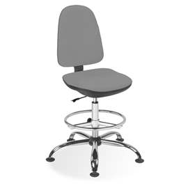 Scaun de lucru laborator și atelier ergonomic rotativ înalt PEGAZ, cu suport picioare, material textil gri