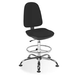 Scaun de lucru laborator și atelier ergonomic rotativ înalt PEGAZ, cu suport picioare, material textil negru