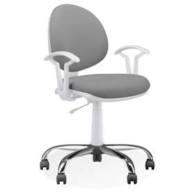 Scaun de lucru laborator și atelier ergonomic rotativ SMART, cu roți și brațe, material textil gri