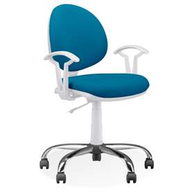 Scaun de lucru laborator și atelier ergonomic rotativ SMART, cu roți și brațe, material stofă culoare albastră