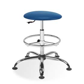 Labor-Arbeitshocker GOLIAT, hoch, mit Fußring, Stoffbezug blau