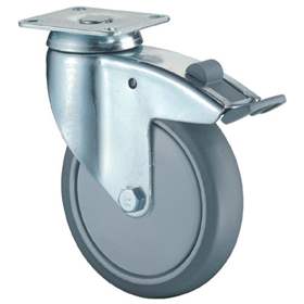 Apparate-Lenkrolle mit Feststeller, Durchm. 100 mm, mit Platte, Traglast 80 kg