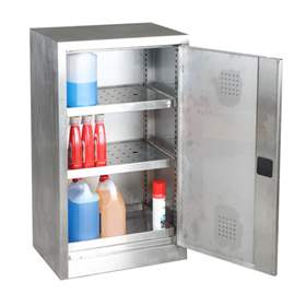Chemikalienschrank, rostfrei, 1 Bodenauffangwanne, 2 Fachbodenwannen, HxBxT: 1040x600x435 mm