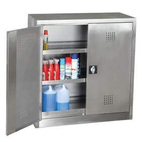 Chemikalienschrank, rostfrei, 1 Bodenauffangwanne, 2 Fachbodenwannen, HxBxT: 1040x1000x435 mm