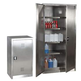 Chemikalienschrank, rostfrei, 1 Bodenauffangwanne, 4 Fachbodenwannen, HxBxT: 1990x600x435 mm