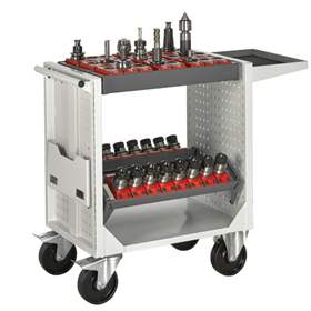 Wagen für CNC-Werkzeuge mit Ausstatung, LxBxH: 1092x495x880 mm, Farbe grau RAL7035