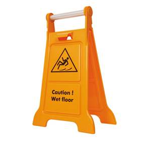 Panou avertizare ”podea umedă” - pe ambele părți, pliabil, portocaliu