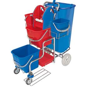 Cărucior de curățenie 2 găleți XXL, storcător mop, 2 găleți de 6 l, suport reazem mop și suport pentru sacul de gunoi