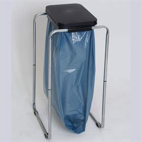 Coș colector gunoi tip stativ pentru 1x70 l saci, zincat, capac din material plastic (neagră)