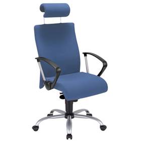 Bürodrehstuhl NEO, mit breitem Sitz und Armlehnen, Kopfstütze, Stahl-Fußkreuz, Bezugsmaterial Lucia blau