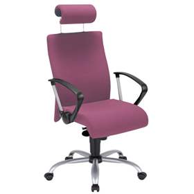 Bürodrehstuhl NEO, mit breitem Sitz und Armlehnen, Kopfstütze, Stahl-Fußkreuz, Bezugsmaterial Lucia hell-lila