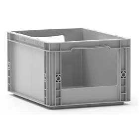 Přepravka plastová Euro s bočním otvorem, šedá barva, 400 x 300 x 220 mm