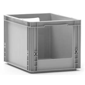Přepravka plastová Euro s bočním otvorem, šedá barva, 400 x 300 x 270 mm
