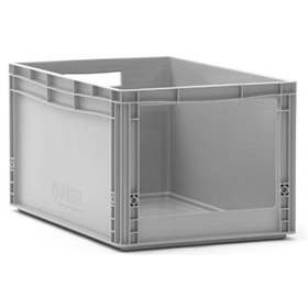 Přepravka plastová Euro s bočním otvorem, šedá barva, 600 x 400 x 320 mm