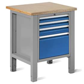 Werkstatt-Tisch TECHNO Light, Breite 725 mm, 4 Schubladen, Farbe lichtgrau RAL7035/blau RAL5012.