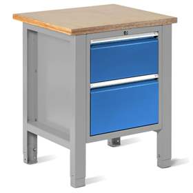 Werkstatt-Tisch TECHNO Light, Breite 725 mm, 2 Schubladen, Farbe lichtgrau RAL7035/blau RAL5012.