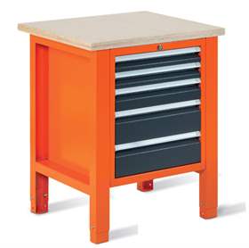 Werkstatt-Tisch TECHNO Light, Breite 725 mm, 5 Schubladen, Farbe orange RAL2004/anthrazit RAL7016.