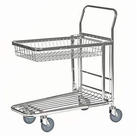 Coș cumpărături tip cărucior platformă, zincat, coș suplimentar rabatabil din sârmă în partea superioară, cap. port. 300 kg, L x l: 870x530mm