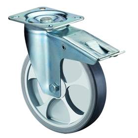 Industrie Lenkrolle mit Thermoplastischen Gumireifen, mit Feststeller, Kugellager, Durchm. 100 mm