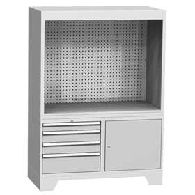 Dulap metalic multifunțional - stație de control, lxLxH: 1440x700x2010 mm, 4x sertare, 1x dulap, gri RAL7035