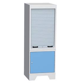 Dulap metalic multifunțional - stație de control verificare cu rulou aluminiu, lxLxH: 720x700x2010 mm, 1x dulap, gri RAL7035/albastru RAL5012